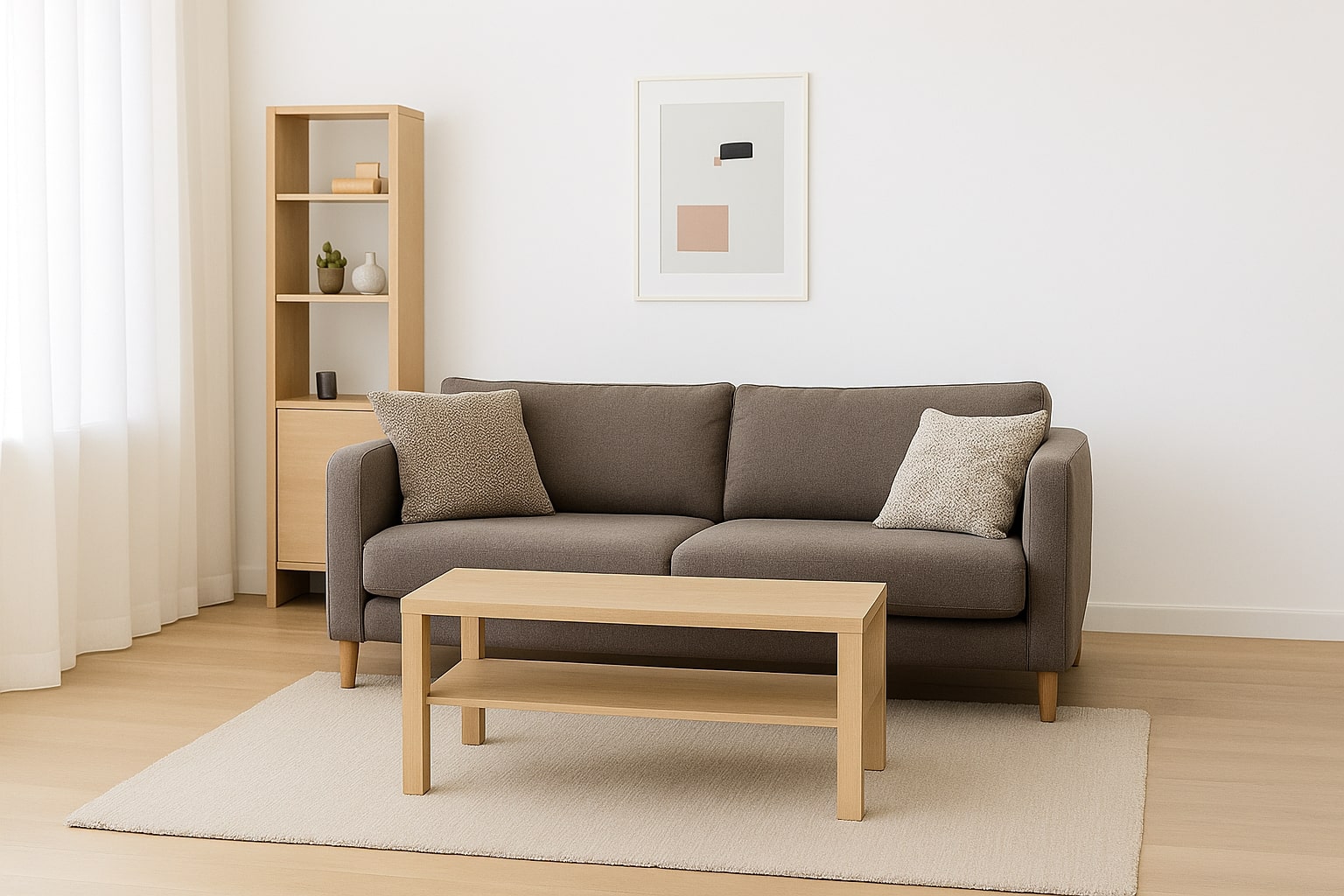 Modern living room with assembled furniture